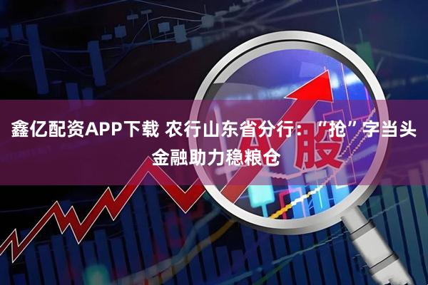 鑫亿配资APP下载 农行山东省分行：“抢”字当头 金融助力稳粮仓
